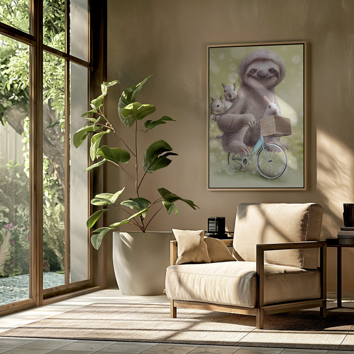 SLOTH GO RIDING Framed Art Modern Wall Decor