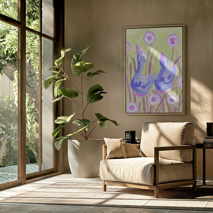 Cobalt Gees In The Garden Framed Art Modern Wall Decor