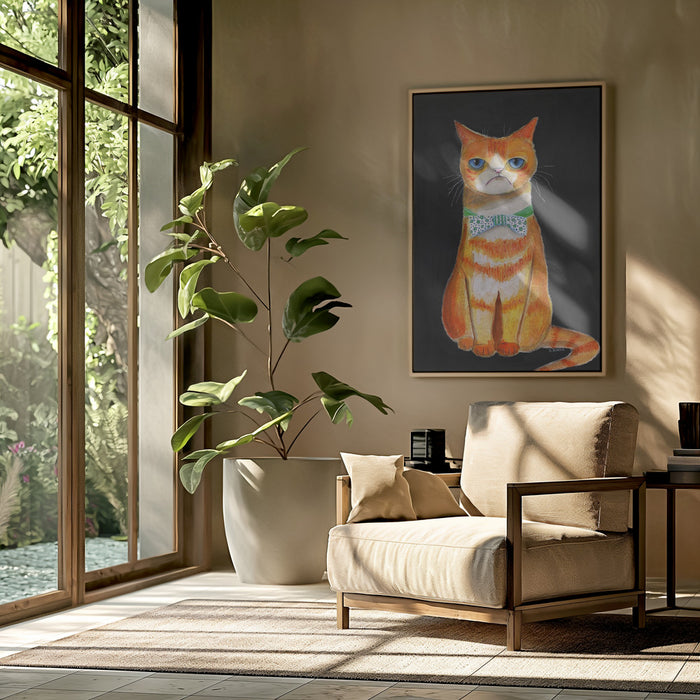 Sad Cat Framed Art Modern Wall Decor