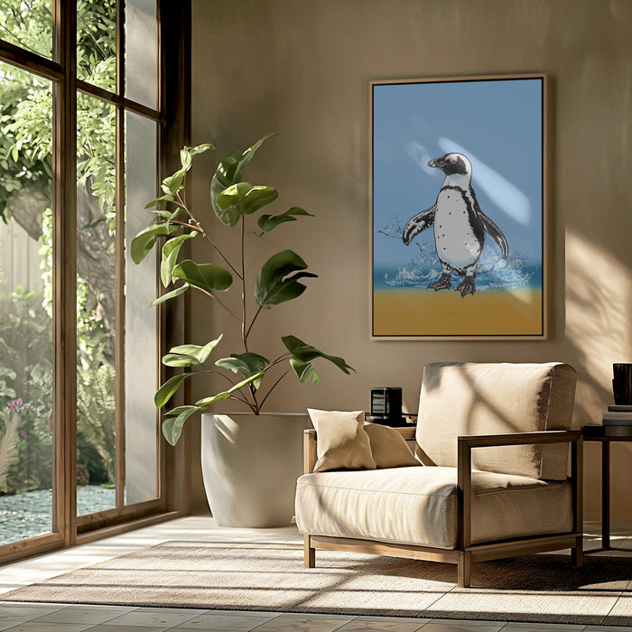 Penguin Splish Splash Framed Art Wall Decor