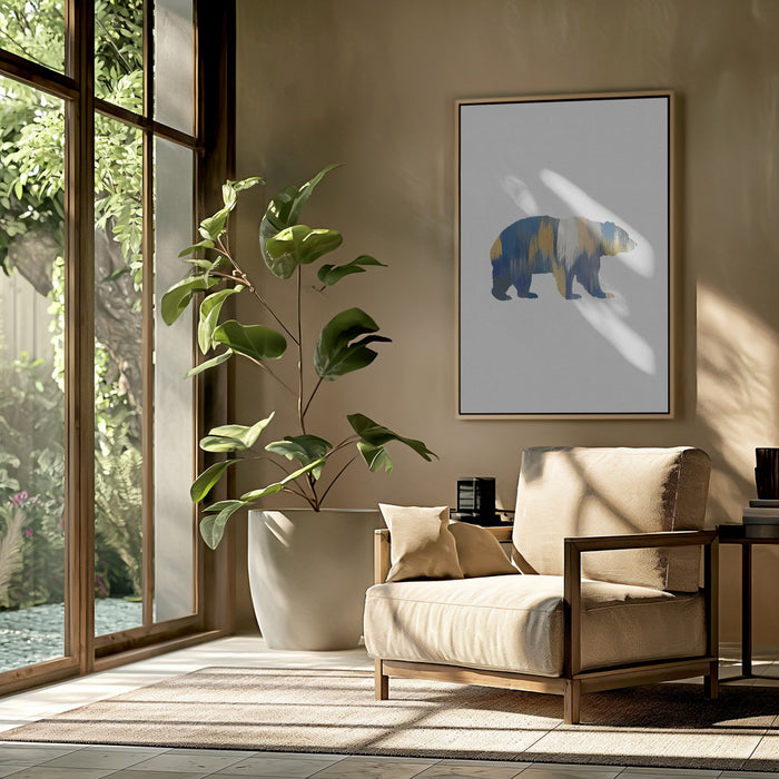 Bear Blue & Yellow Framed Art Modern Wall Decor