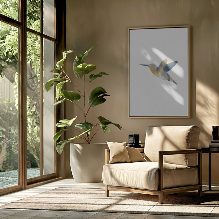 Blue & Yellow Hummingbird I Framed Art Modern Wall Decor