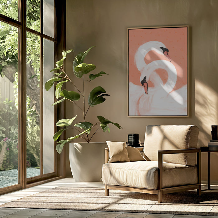 Swans Framed Art Modern Wall Decor