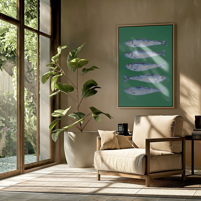 Sardines Forest Green Framed Art Modern Wall Decor