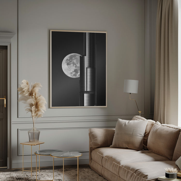 Super moon Burjkhalifa Framed Art Modern Wall Decor