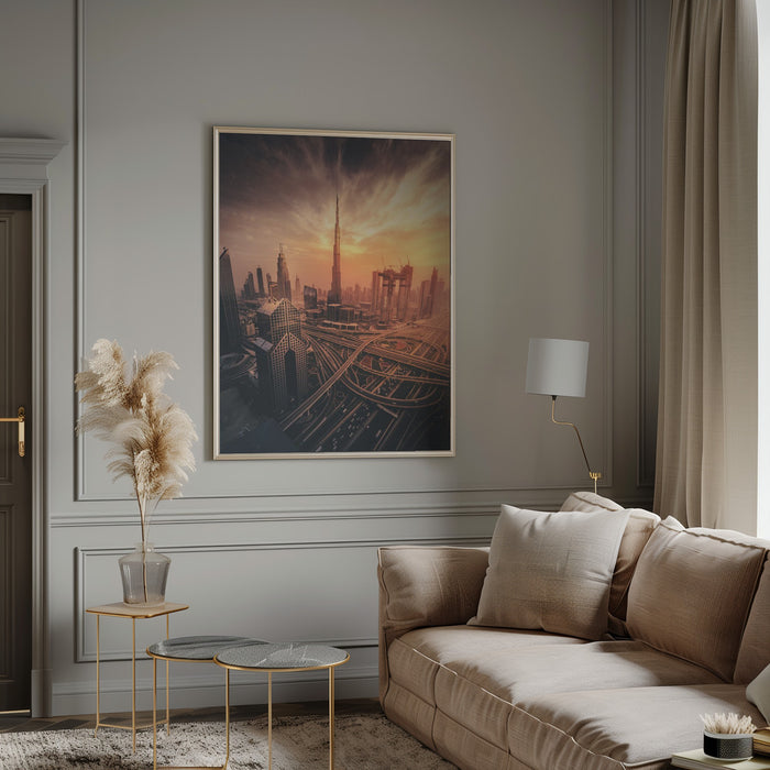 Dubai's Fiery sunset Framed Art Modern Wall Decor