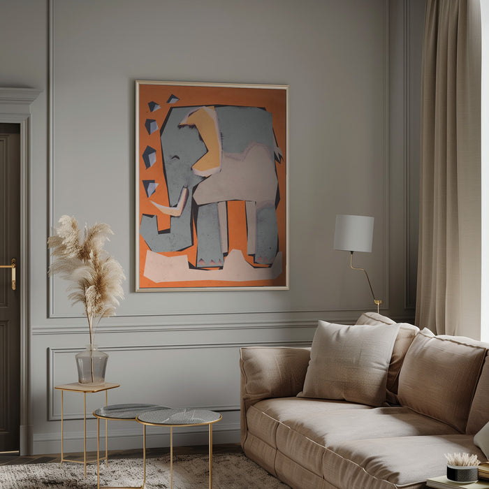 Happy Elephant Framed Art Modern Wall Decor