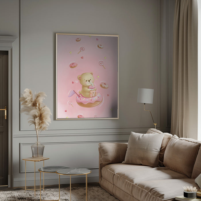 Teddy Bear and Donut cake Framed Art Modern Wall Decor