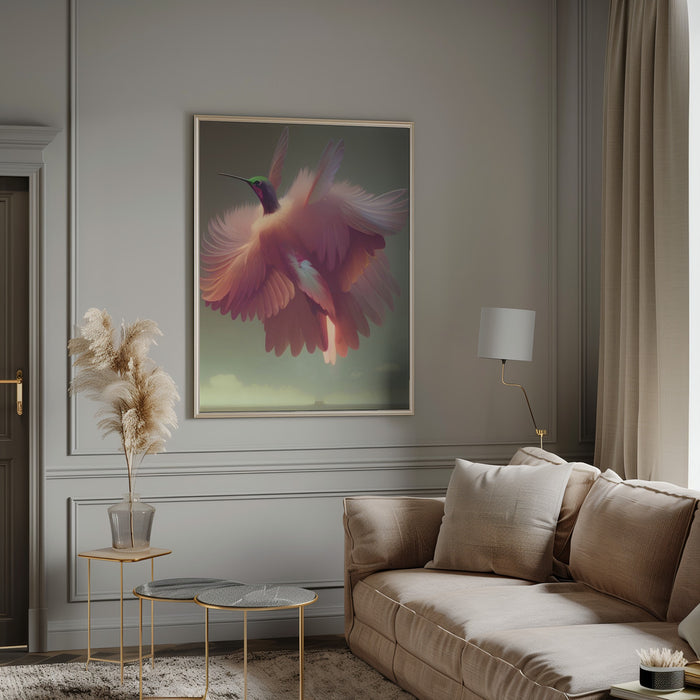 Humming Bird with Pink Wings Framed Art Wall Decor