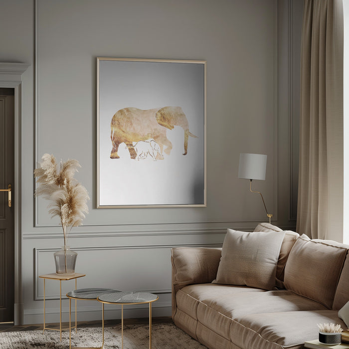 White Gold Elephants Framed Art Wall Decor