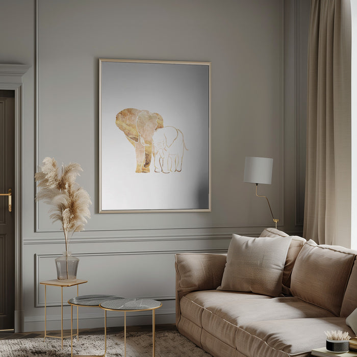 White Gold Elephants 2 Framed Art Wall Decor