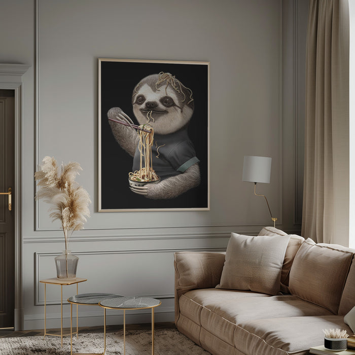 SLOTH EATING NOODLE Framed Art Modern Wall Decor