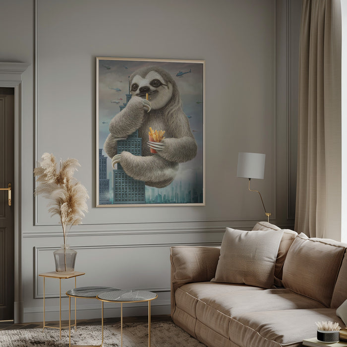 sloth climbing a building Framed Art Modern Wall Decor