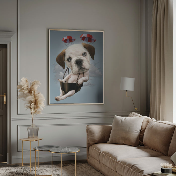 puppy on parachute Framed Art Wall Decor