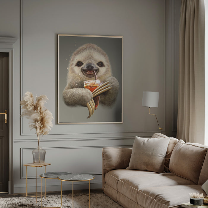 sloth and soft drink Framed Art Modern Wall Decor