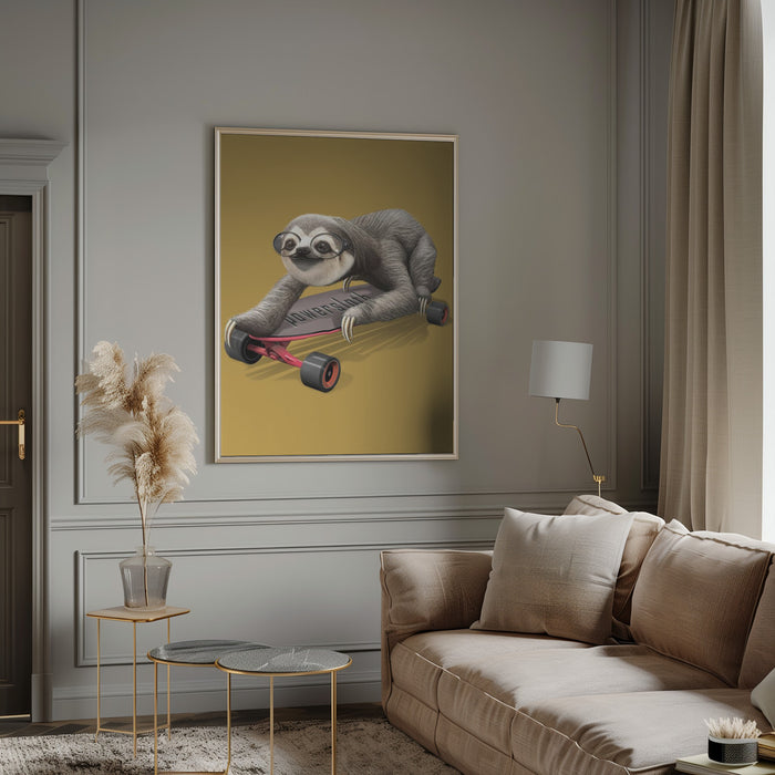 sloth on skateboard Framed Art Wall Decor