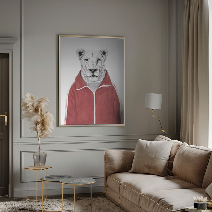 Sporty Lion Framed Art Wall Decor