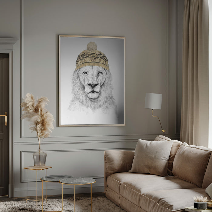 Winter Lion Framed Art Modern Wall Decor