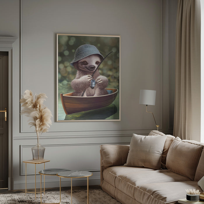 SLOTH GO FISHING Framed Art Wall Decor