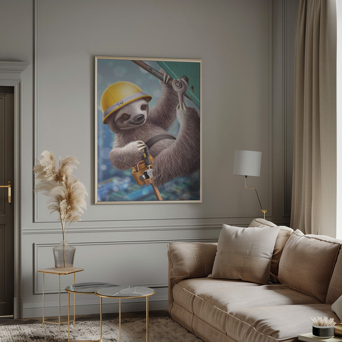 SLOTH CONSTRUCTION WORKER Framed Art Modern Wall Decor