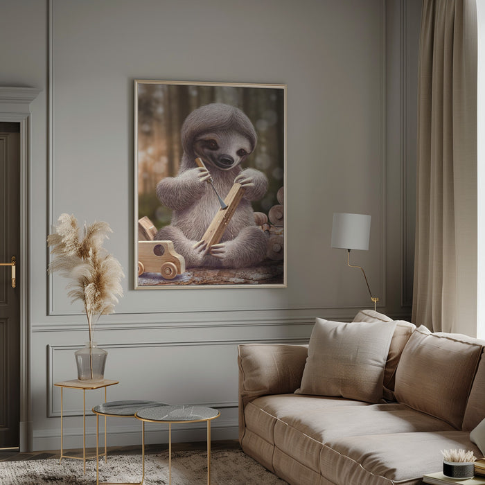 SLOTH THE TOY MAKER Framed Art Wall Decor