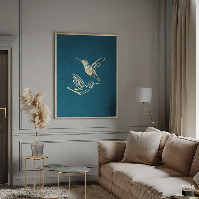 Gold Hummingbird Line art Silhouettes 1 Framed Art Wall Decor