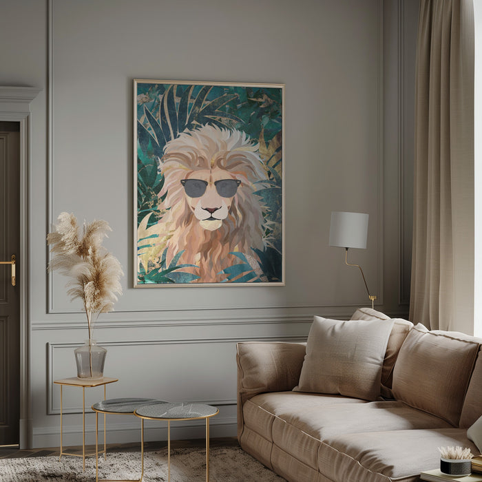 Cool Tropical Lion in Sunglasses Framed Art Modern Wall Decor