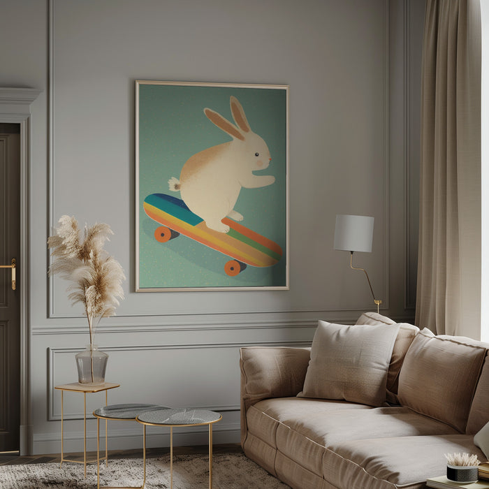 Bunny On Skateboard Framed Art Modern Wall Decor