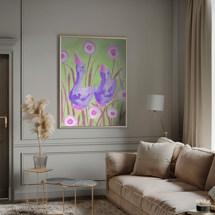 Violet Gees In The Garden Framed Art Modern Wall Decor