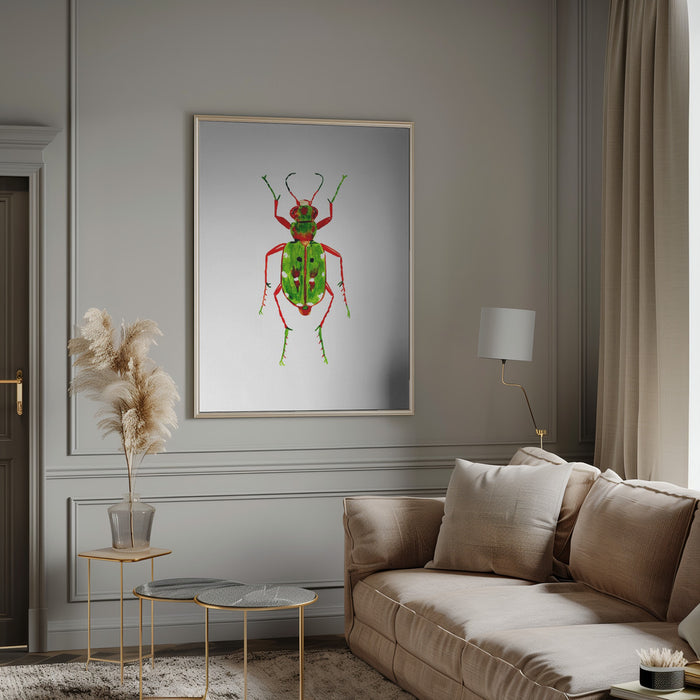 Green tiger beetle or Cicindela campestris Framed Art Modern Wall Decor