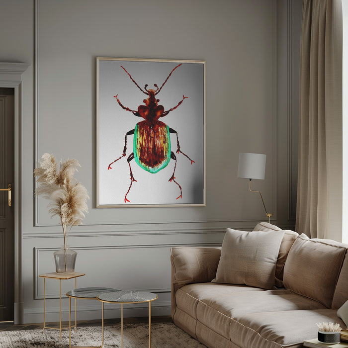 Caterpillar hunter beetle or Calosoma scrutator Framed Art Modern Wall Decor