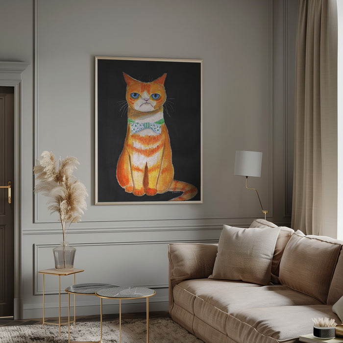 Sad Cat Framed Art Modern Wall Decor