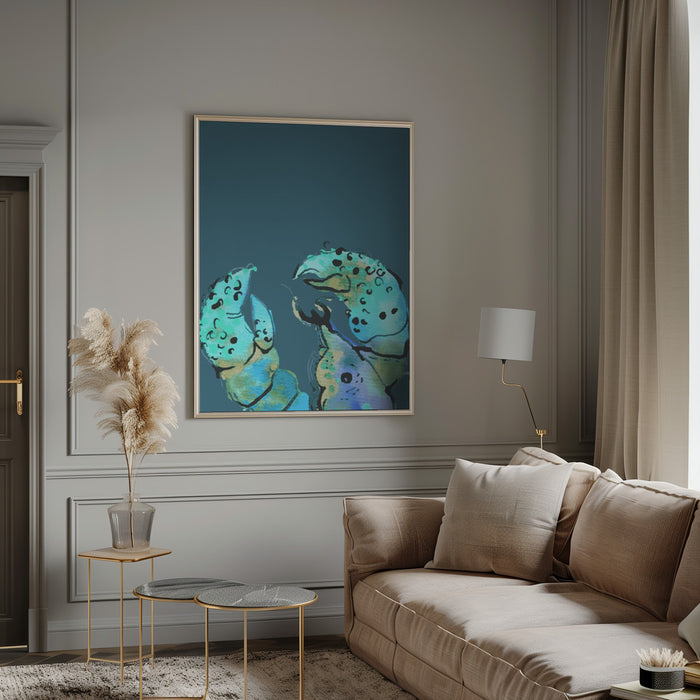 Azure Lobster On Dark Blue Framed Art Wall Decor