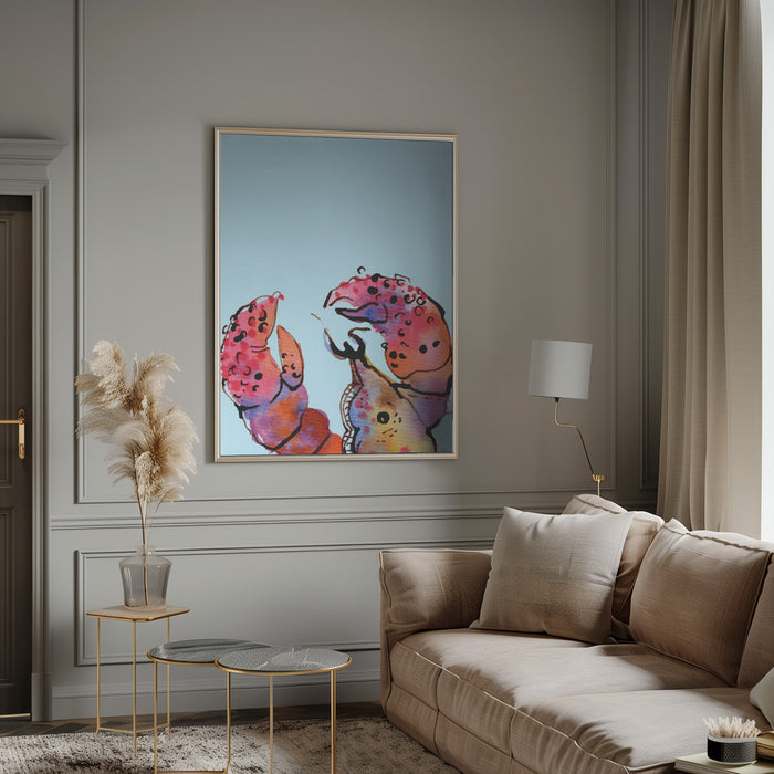 Lobster On Blue Framed Art Wall Decor