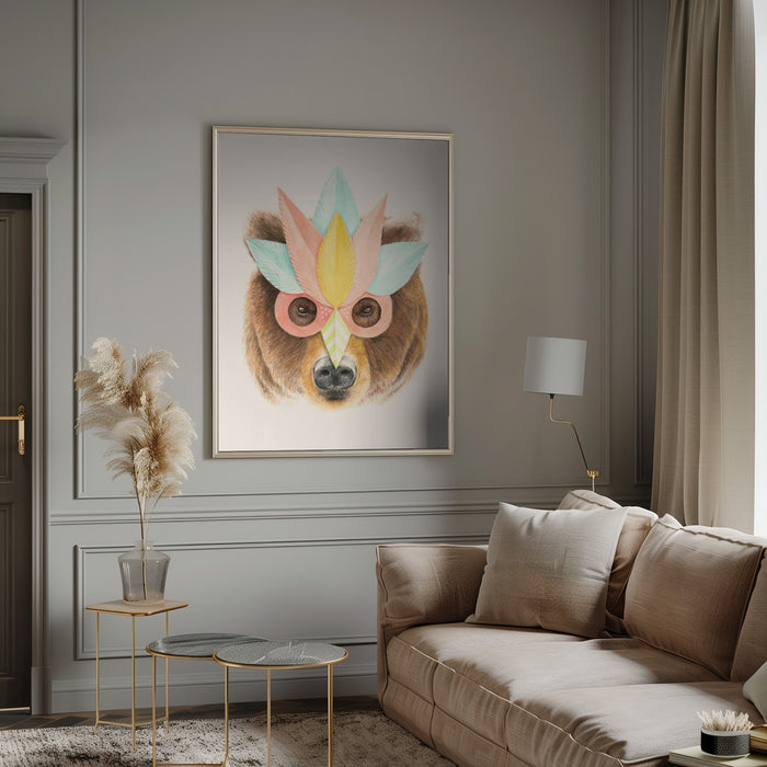 Bear Paper Mask Framed Art Wall Decor