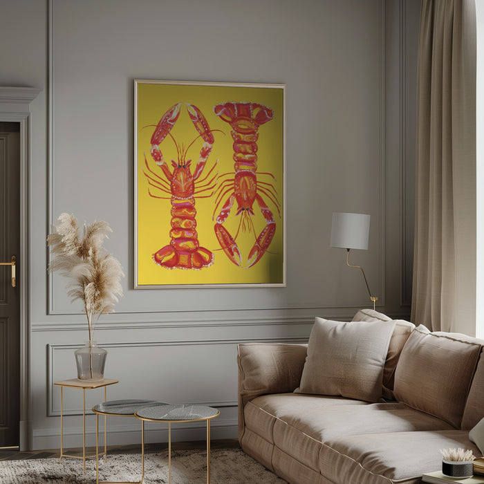 Langoustines On Yellow Framed Art Wall Decor