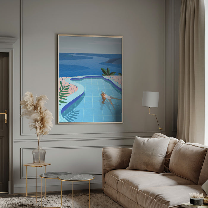 Girl in Pool Framed Art Modern Wall Decor