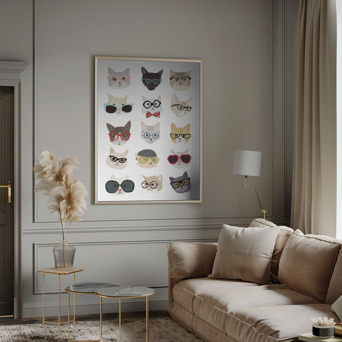 Cats With Glasses Framed Art Wall Decor