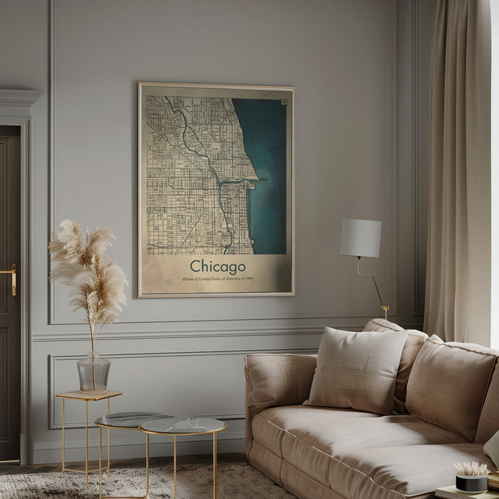 Chicago map Framed Art Modern Wall Decor