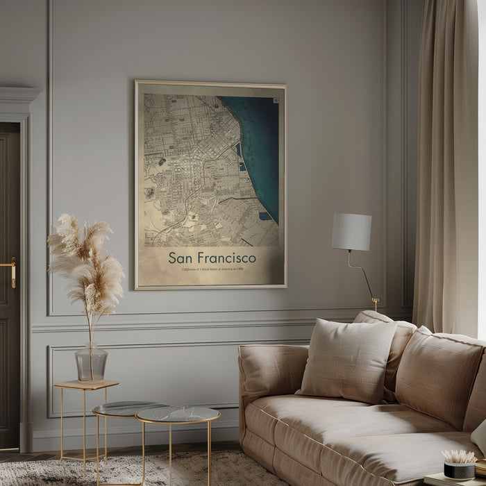 San Francisco retro map Framed Art Wall Decor