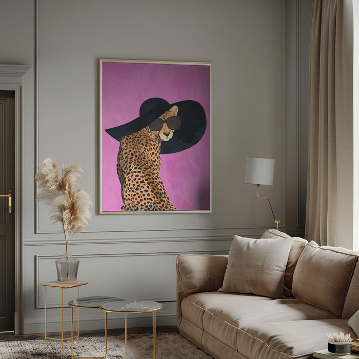 Cheetah Hat Pink Framed Art Wall Decor