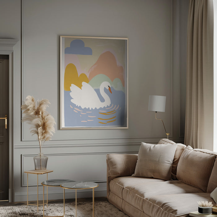 Swan In Lake Framed Art Modern Wall Decor