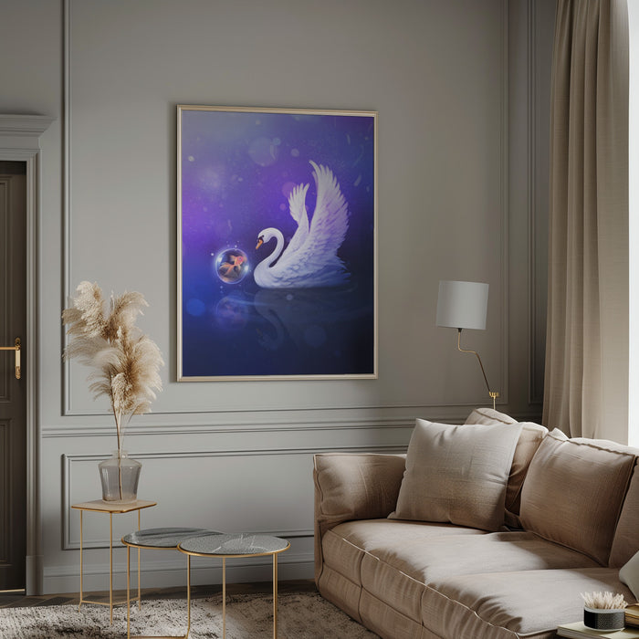 Dark Purle Swan Framed Art Wall Decor