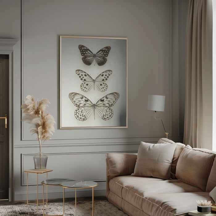 Three Neutral Butterflies Framed Art Modern Wall Decor