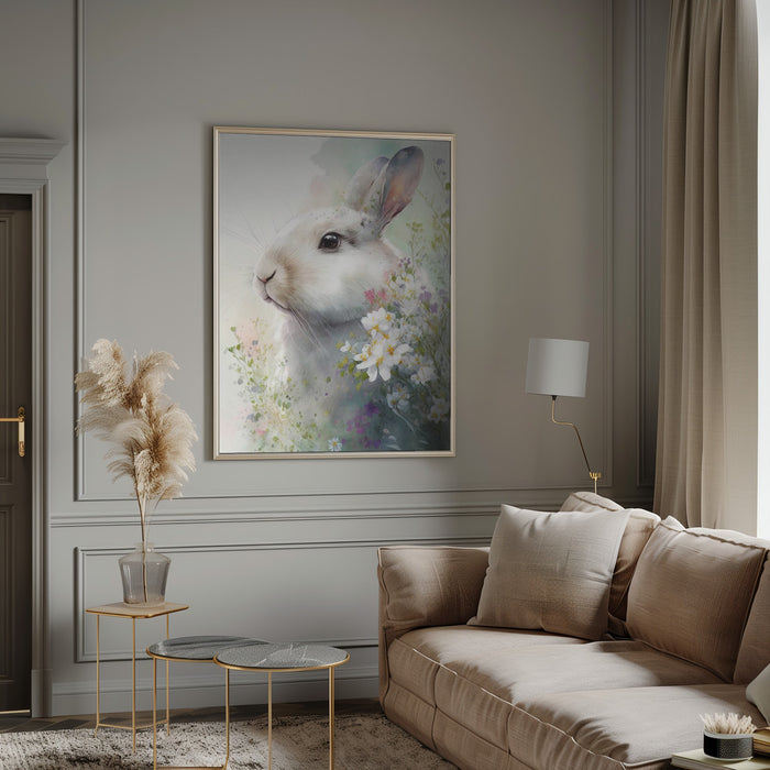 Rabbit and Flowers 1 Framed Art Wall Decor