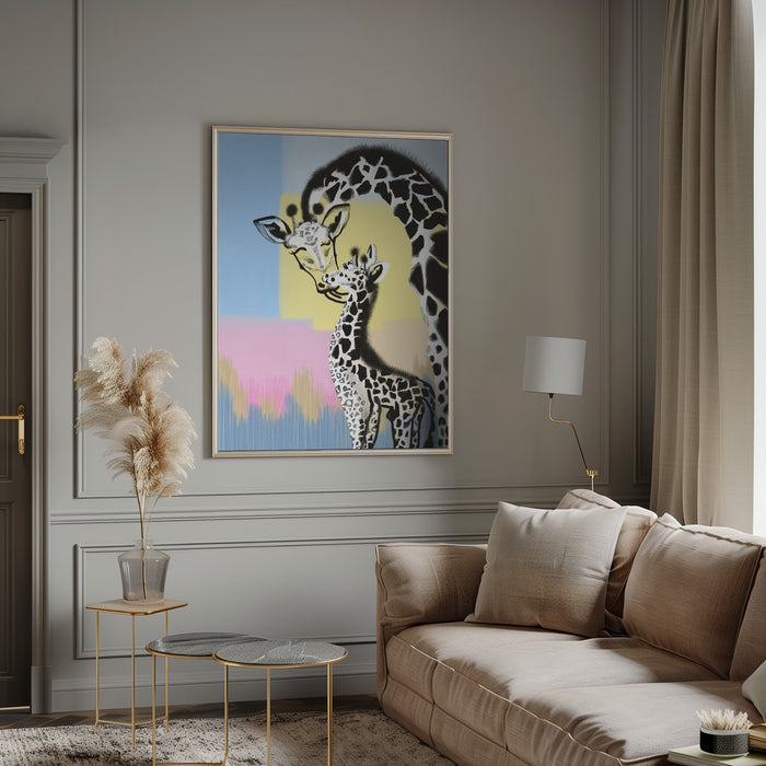 Mama giraffe and baby Framed Art Wall Decor