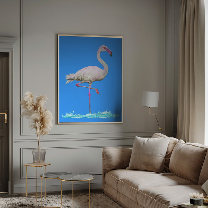 Flamingo in water blue sky Framed Art Wall Decor