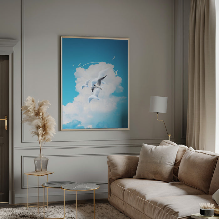 Fly Free Birds Cloud Framed Art Modern Wall Decor