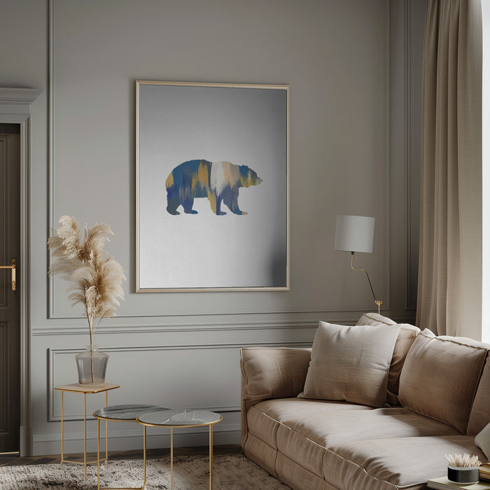 Bear Blue & Yellow Framed Art Modern Wall Decor