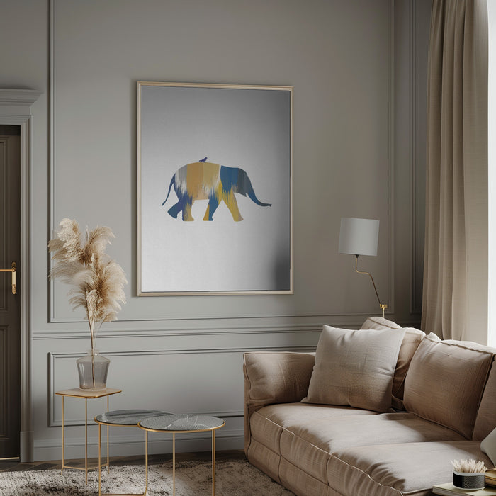 Blue & Yellow Elephant Framed Art Modern Wall Decor